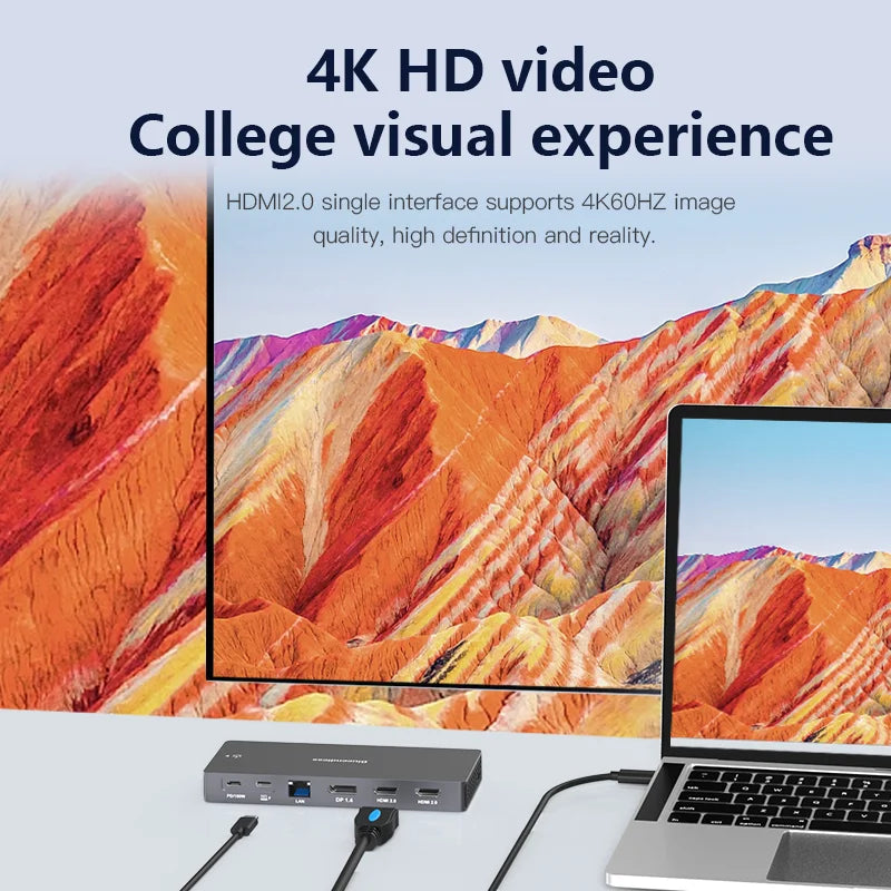 ស្ថានីយ៍ចត USB C របស់ Blueendless 4K HDTV អានកាត 13 ក្នុង 1 អាដាប់ទ័រប្រភេទ c PD 100W ឧបករណ៍បំបែកឆ្នាំងសាក Rj45 DP 1.4 USB3.0 មជ្ឈមណ្ឌលច្រើន