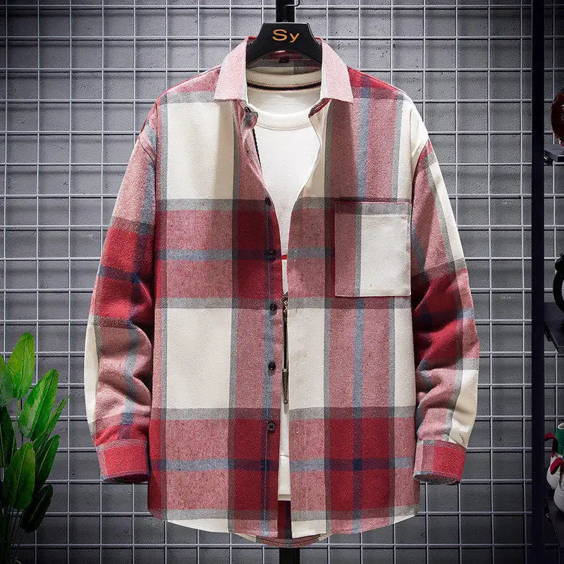 Men's Long-sleeve Striped Shirts for Spring and Fall, Made From A Cotton-polyester Blend, Available in Red, Green, Yellow, Blue.