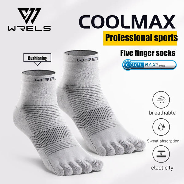 WRELS COOLMAX Five-finger Outdoor Sports Socks Breathable Anti-Blister Prevention Quick-drying Solid Color Cycling Sports Socks