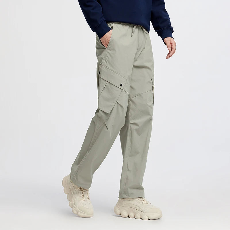 Semir Men Pants Loose Straight Outdoor Cargo Knee Pleat Drawstring Waist Utility Casual Autumn Trousers Daily Wear 2026