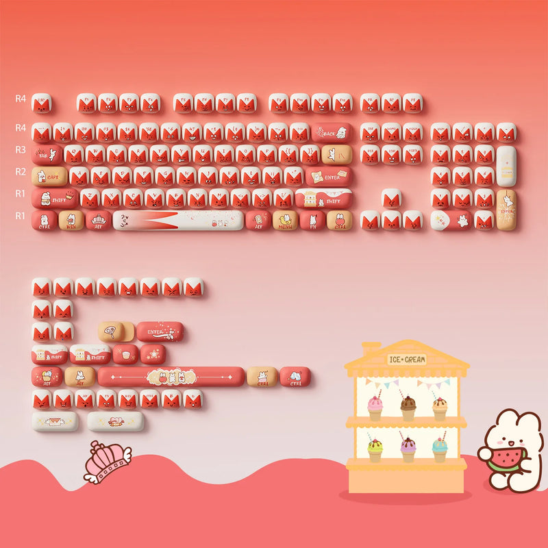 Akko Original Cute Theme MOG/MOA/MAO Profile PBT Keycap Set 5-side Dye-sub ANSI/ISO Layout Girl Keycaps Gift Round Bun Mushroom