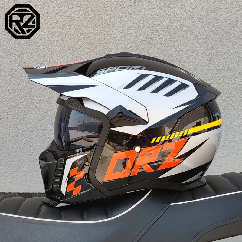 ORZ approves high-quality retro motorcycle helmet modular multifunctional combination helmet Black Warrior off-road full helmet