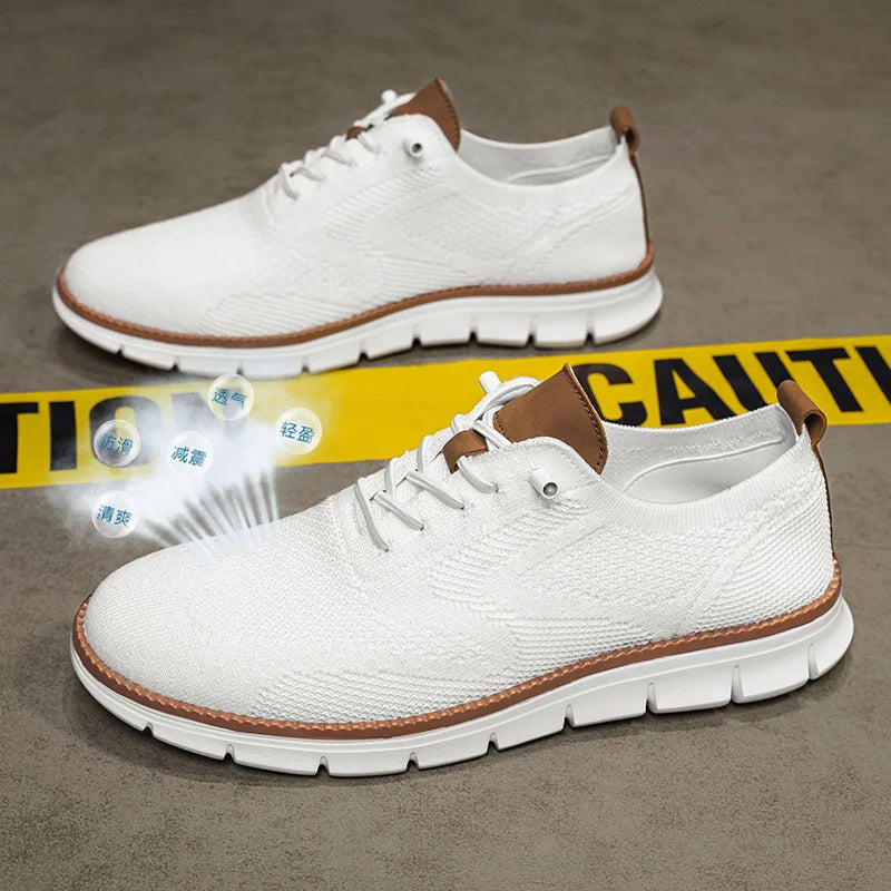 Men's Knitted Upper Casual Shoes Breathable Soft Sole Business Leisure Sneakers Non-slip Walking Shoes for Daily Commute