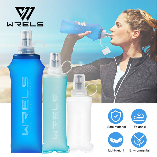 WRELS Soft Flask Folding Collapsible Water Bottle TPU BPA Free Outdoor Sport Portable Water Bag Running soft water kettle