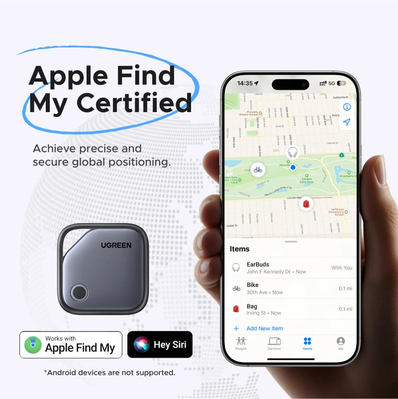 UGREEN FineTrack (iOS Only)Air Tracker Tags, 1-Year USB-C Rechargeable Battery Bluetooth Tracker Compatible with Apple Find My