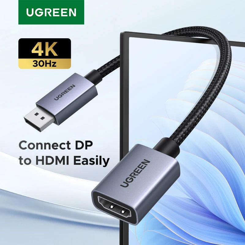 UGREEN DP to HDMI Adapter Cable 4K 30Hz DisplayPort Male to HDMI Female Converter for PC Laptop Monitor Projector Gaming Theater