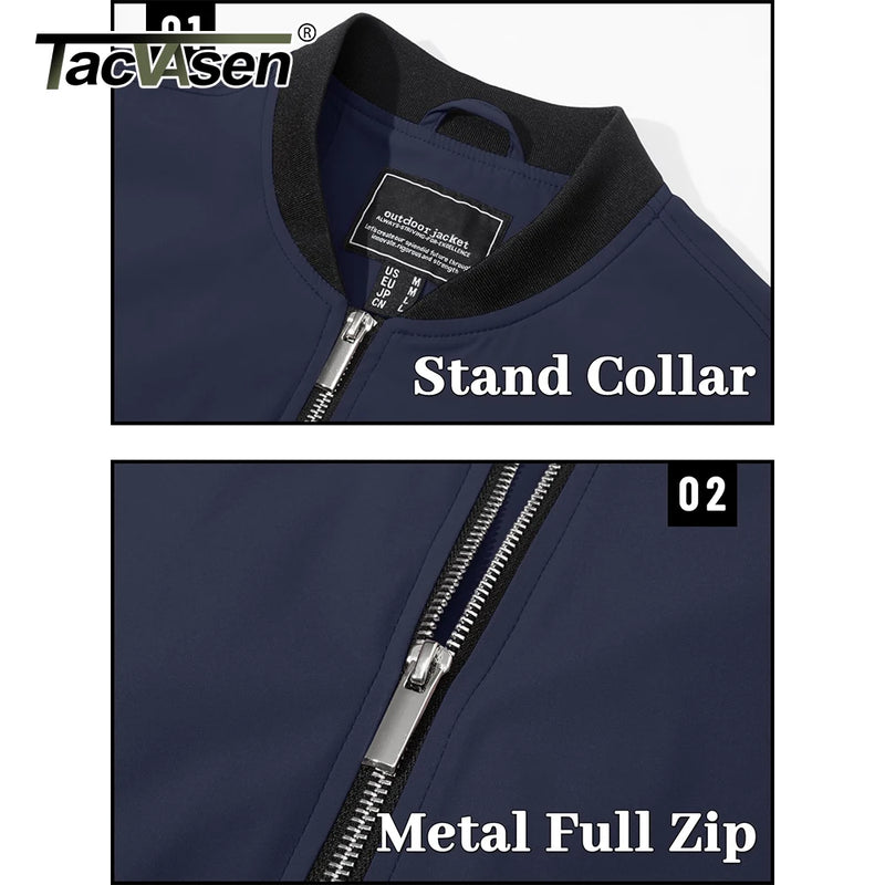 TACVASEN Men's Flight Jacket Lightweight Windproof Full Zip Casual Outdoor Spring Autumn Coat with Ribbed Cuffs