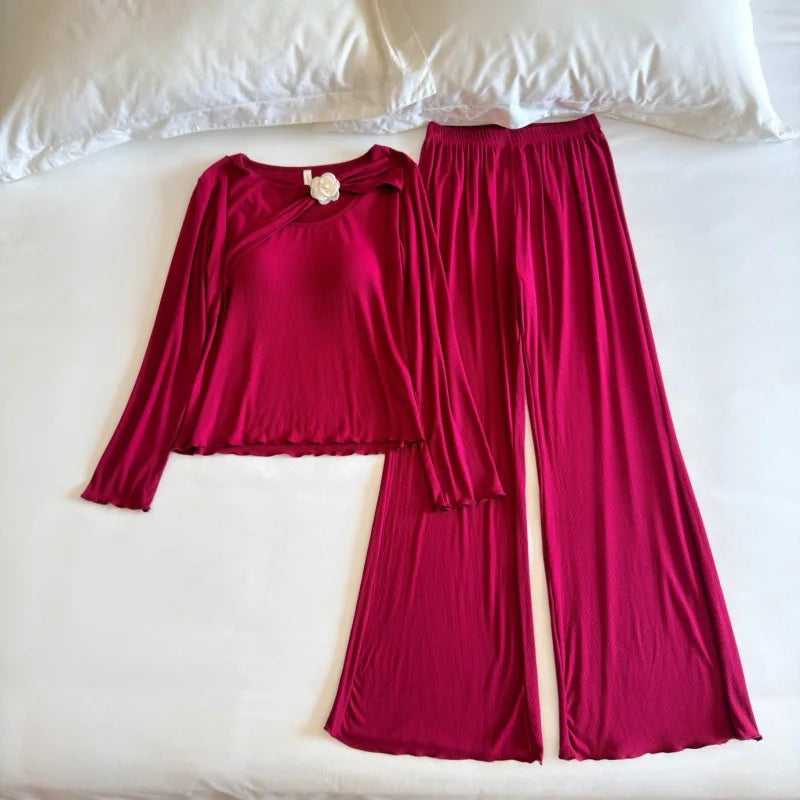 Women's Pajamas 2 Piece Sets Female Clothing Chest Pads 2026 New Long Sleeve Home Suit for Women Nightwear Comfort for Homewear