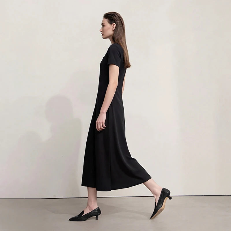 រ៉ូប Amii Womens Summer 2026 រ៉ូបថ្មីដៃខ្លី O-Neck ងាយស្រួលប្រើ រ៉ូបវែងសម្រាប់នារី រលុង ធម្មតា 12622108