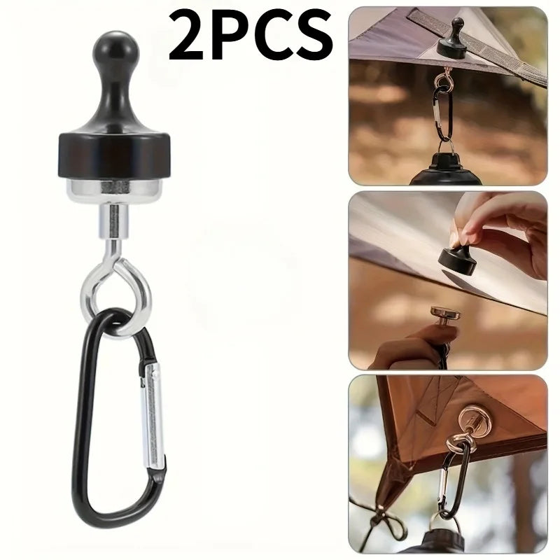 2pcs Camping Magnetic Hooks, Magnetic, Black, with Safety Suspension, for Tent, Gear Connection,Outdoor Adventure.hooks
