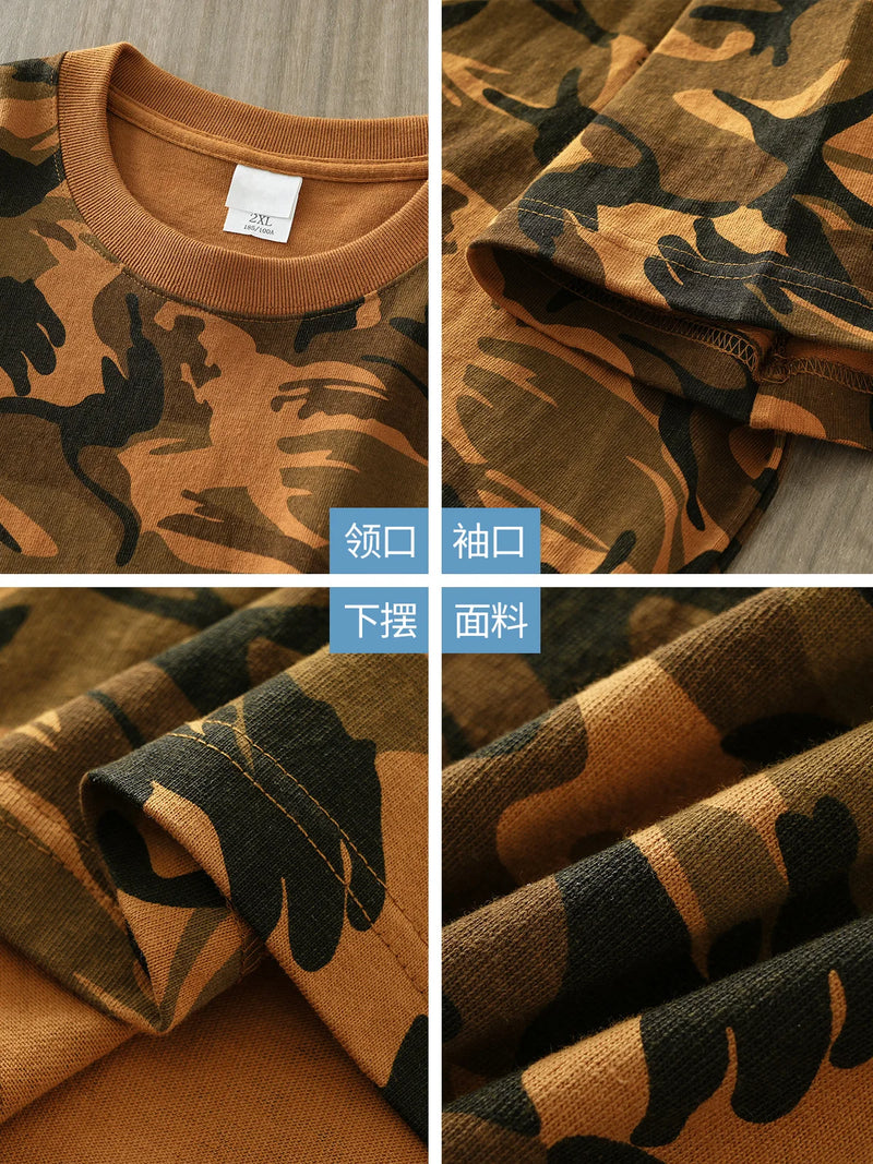 DUKEEN 320G Heavyweight Camouflage Men's T-Shirt 100% Cotton Summer Vintage Trend Crew-Neck Short Sleeve Tees Unisex