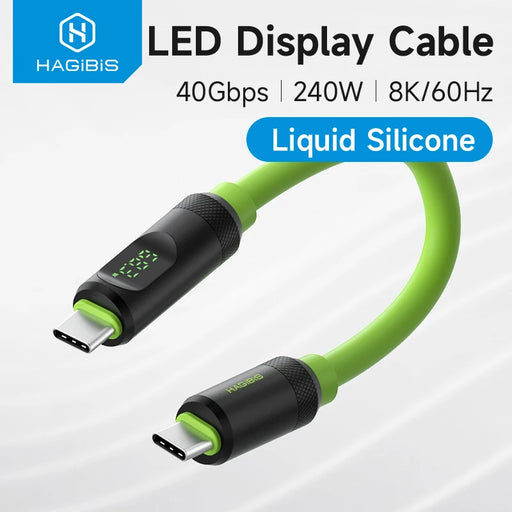 Hagibis Short USB C to USB C Cable PD 240W 40Gbps Fast Charging Cord With LED Display Compatible with Thunderbolt 4/3 iPhone 15