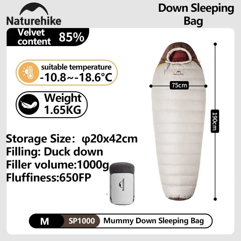 Naturehike Winter Sleeping Bag SnowBird 20D Mummy Ultralight Duck Down Sleeping Bag Portable Hiking Outdoor Camping Sleeping Bag