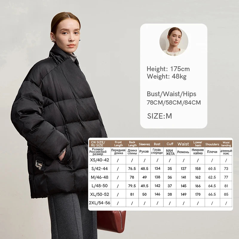 AMII Down Coats 2026 Winter New Stand-up Collar With Belt Long Sleeve Top Warm Straight Solid Color Down Jackets Woman 12544049