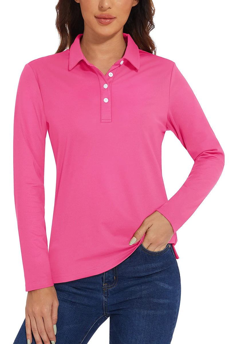 TACVASEN UPF 50+ Polo Shirts Womens Long Sleeve Shirts UV Protection Performance Polos Golf Tennis Working Shirts Pullover Top