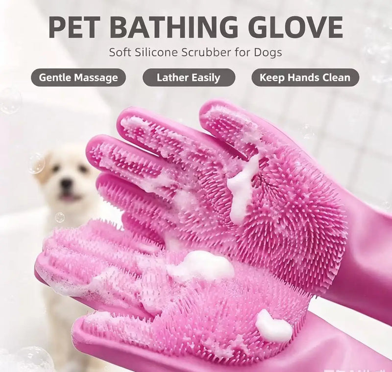 Pet Bath Gloves, Dog and Cat Bath Tools, Anti Scratch and Anti Bite Teddy Gold Fur Scrubbing Bath, Extended Cleaning Brush