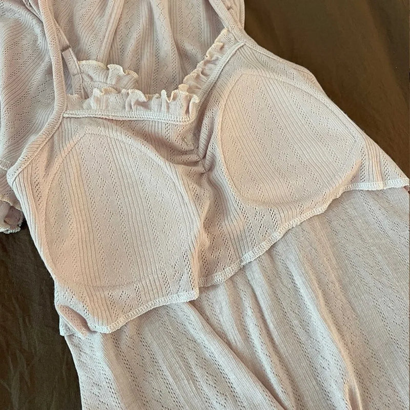 Chest Pad Pajamas Woman Summer Two-Piece Ladies Set Home Wear Sleepwear Cotton Women's Loungewear Sleeveless Pyjama Set Woman