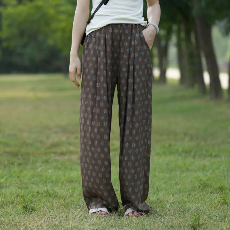 New Women's Sleeping Pants Viscose Floral Printed Thin Spring Summer Home Pants Loungewear Homewear Loose Trousers Sleepwear