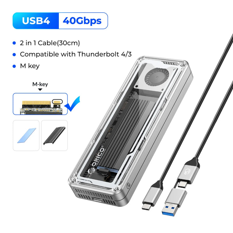 ORICO USB4 40Gbps M.2 SSD Enclosure Aluminum with Cooling Fan 8TB PCIe4.0 NVME Enclosure Compatible Thunderbolt 3/4 for Macbook