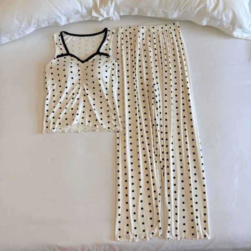 Sleeveless Nightwear Women Pajama Women's Home Clothes Chest Pad Homewear 2 Pieces Sleepwear for Summer Suit Long Pants Pijama