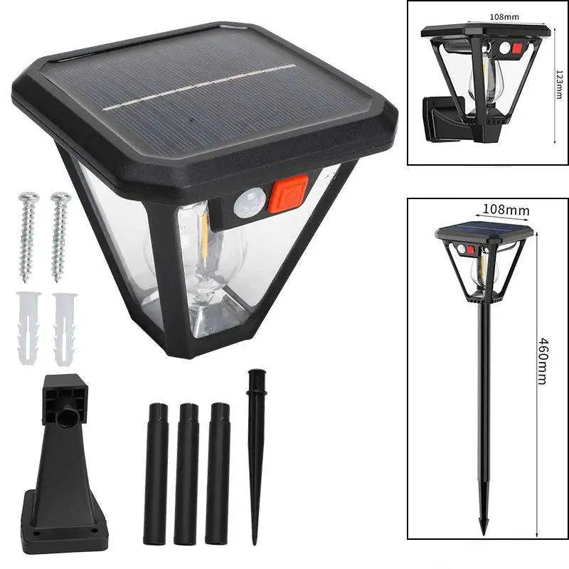 Solar Outdoor Light PIR Motion Sensor Wall Mounted Filament Stake Path Light Warm White Waterproof Dusk to Dawn Garden Lamp ﻿