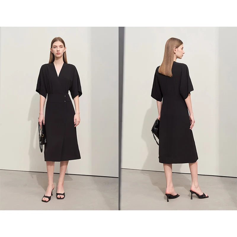 រ៉ូប Amii Minimalism 2024 សម្រាប់ស្ត្រីរដូវក្តៅថ្មីឆើតឆាយសម្រាប់ការធ្វើដំណើរទៅធ្វើការ ក V បែបបារាំង ចង្កេះស្ដើង រ៉ូបម៉ូដទាន់សម័យ 12442166