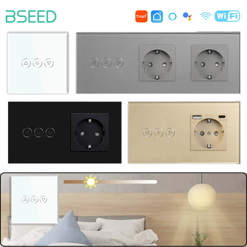 BSEED Wifi Dimmer Switch Smart Dimmable Touch Switch With EU Socket Glass Panel Support Tuya Smart Life Google Home Control