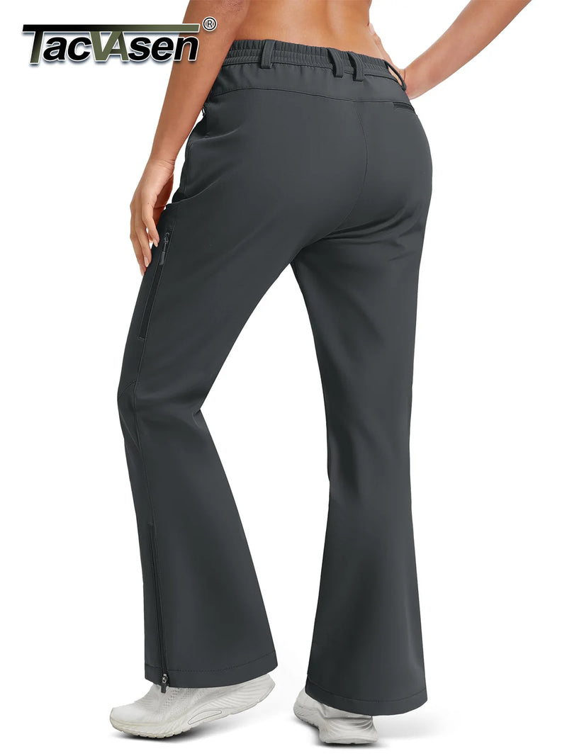 TACVASEN Women's Winter Fleece Lined Flare Pants Waterproof Fit Over Boots Thermal Ski Pants Outdoor Golf Moveable Pants