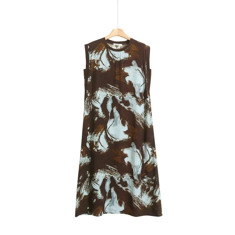 Large Size Cotton Silk Sleeveless Dress Women's Loose Polka Dots Leopard Print Nightdress Loungewear Round Neck Nightgowns