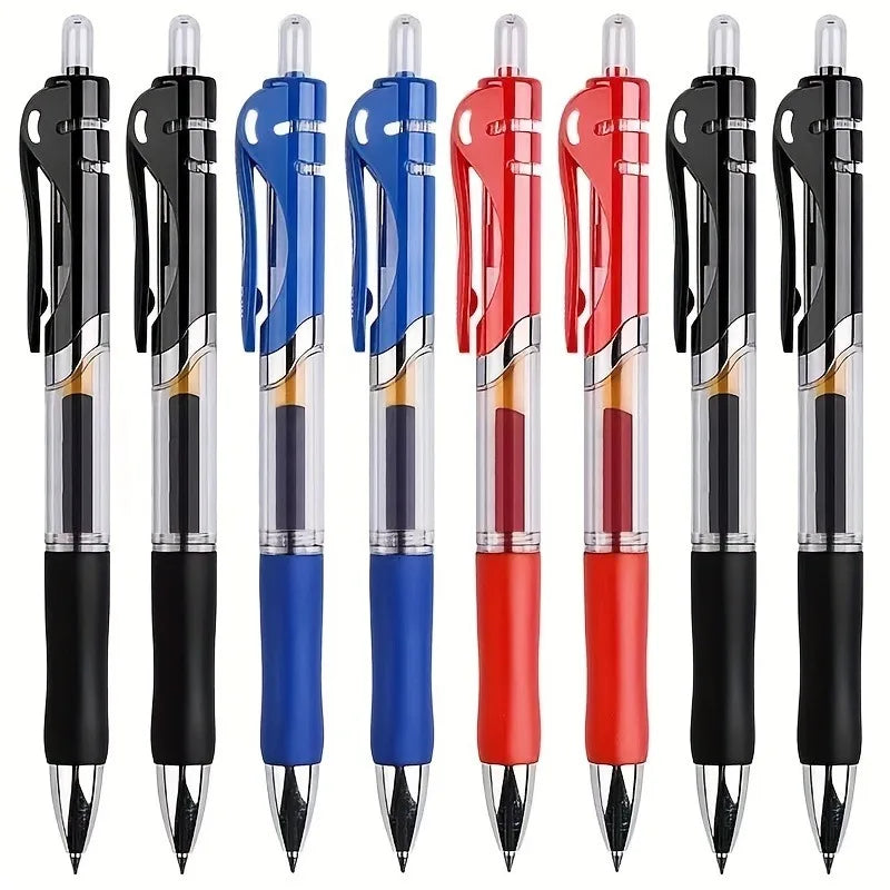 10pcs press-type Gel Pen Set,Point 0.5Mm,Retractable Plastic Round Body,Black/Blue/Red Ink,for School And Office Stationery.
