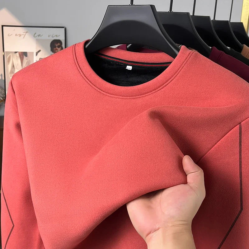 Autumn Leisure Long Sleeve Thermal Shirt Men Round Neck Decorative Sleeve Stitch Elastic Basic Daily Top