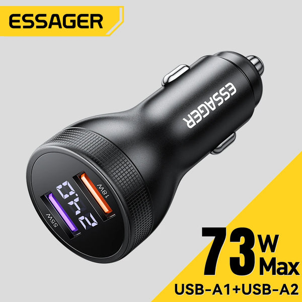 ឆ្នាំងសាករថយន្ត Essager 73W USB C Quick Charge 4.0 PD3.0 អាដាប់ទ័រសាកថ្មលឿនសម្រាប់ iPhone16 15 MacBook Xiaomi Laptop អេក្រង់ឌីជីថល