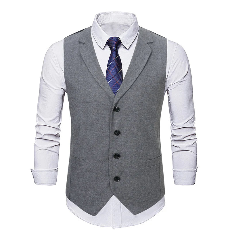 2026 New Men's Black V-Neck Sleeveless Vest Jacket, Single Breasted Gray Vests, Size M-3XL���2026 New Waistcoat