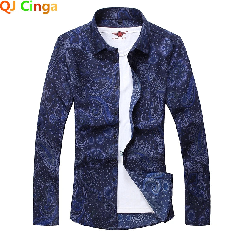 2026 New Men's Blue Long Sleeve Printed Shirt, Business Casual Male Shirts, Asian Size Camisas Para Hombre M-5XL 6XL 7XL