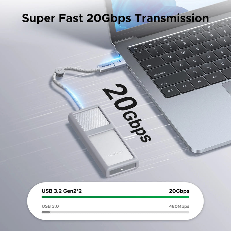 UGREEN M.2 NVMe 20Gbps SSD Enclosure with Cable USB-C 3.2 Gen2 External Enclosure Compatible with M.2 NVME PCIe Aluminum Case