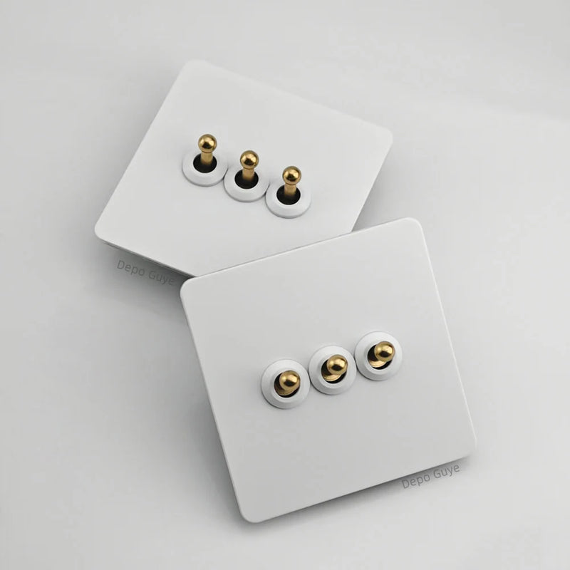 5/10 PCS 86 Type Retro White Wall Lamp Brass Lever Toggle Switch 1/2/3/4 Gang 2Way Stainless Steel Wall Panel Switch