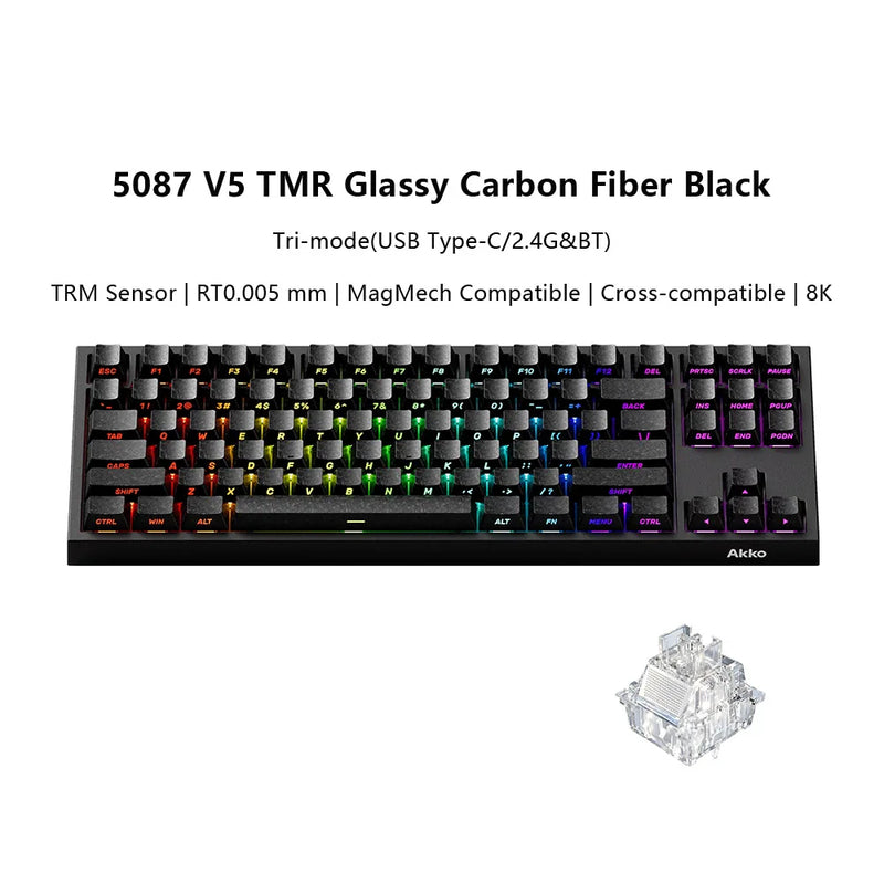 Akko 5087 V5 TMR Magnetic Keyboard 88 Keys TKL Layout ARGB Hot-swappable Full Range RT 0.005mm Dual-8K Tri-mode Gaming Keyboard