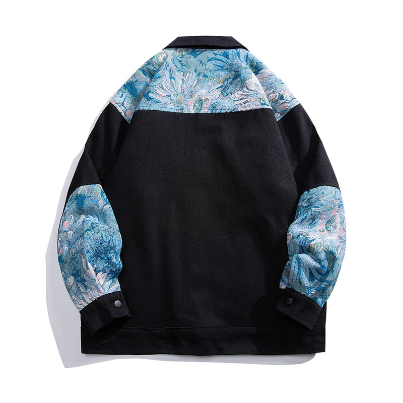 Unisex Black Long-sleeve Jacket with A Lapel Collar; Men’s and Women’s Beige Coats with Embroidered Details; loose-fitting Tops