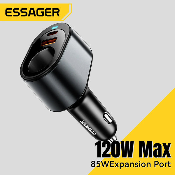 ឆ្នាំងសាករថយន្ត Essager 120W USB C ជាមួយអាដាប់ទ័រឆ្នាំងសាករថយន្ត 85W សម្រាប់ Xiaomi iPhone 16 15 14 MacBook Laptop