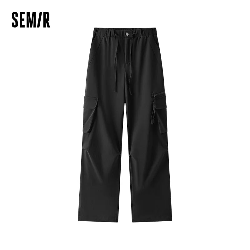 Semir Cargo Pants Woman Loose Solid Texture Elastic Waist Drawstring High Street Simple Style Wide Leg Pants Women Spring 2026