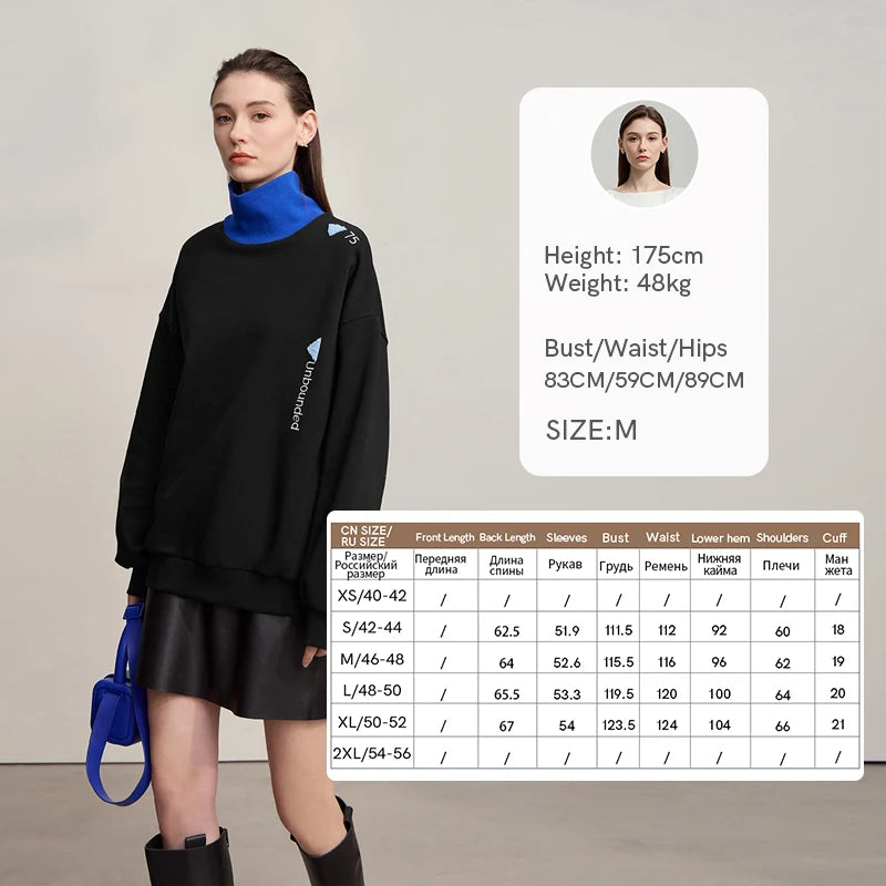 AMII Woman Sweatshirts 2026 Winter New Turtleneck Long Sleeve Female Sweatshirt Knitted Embroidery Versatile Top Women 12543177