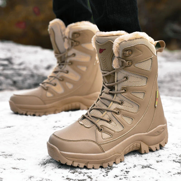 Men Women's High-Top Cotton Boots Winter Warm Plush Casual Snow Hiking Boots Outdoor Forest Protection Tactical Training Boots