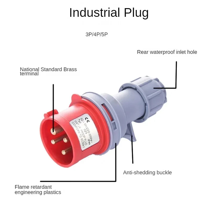 MALE FEMALE IP44 IP67 Industrial Plug and Socket Waterproof Connector 3P 4P 5PIN 16A/32A Electrical Connection Wall Mount Socket