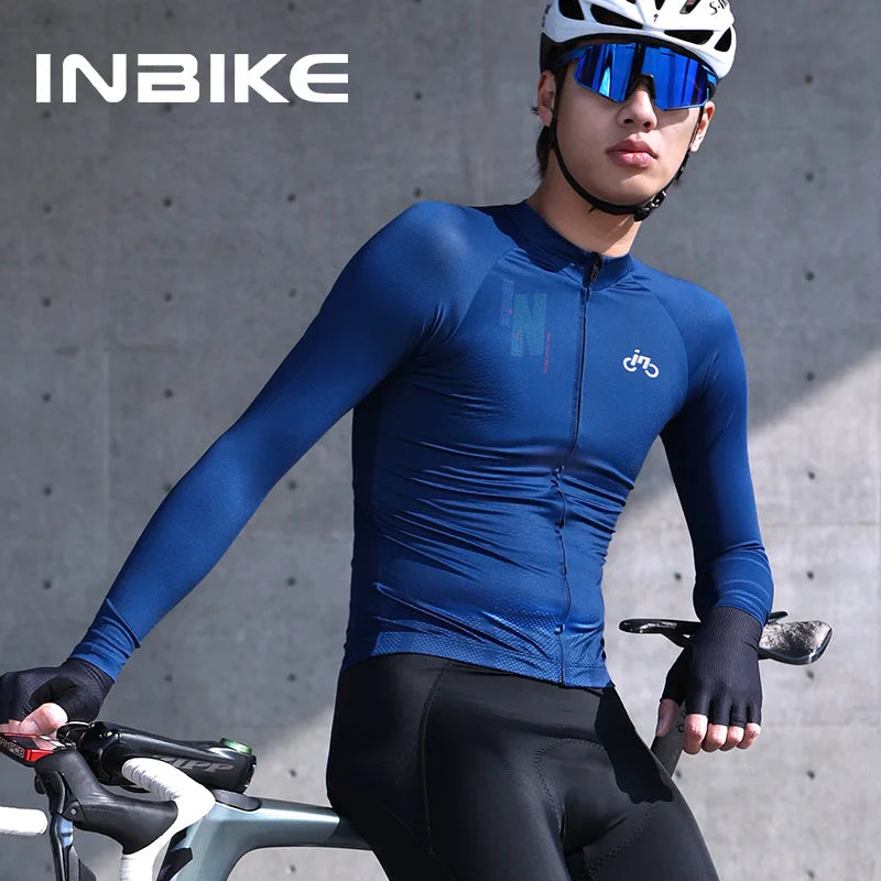INBIKE MTB Bike Jersey Long Sleeve for Men Biking Clothing Bicycle Men's Cycling Shirts Road Mountain Full Zipper with 3 Pockets