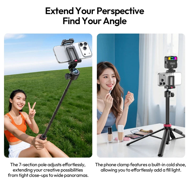 Ulanzi MT44B 1.5M 2-in-1 Selfie Stick Tripod ជើងទម្រសម្រាប់ទូរស័ព្ទ ជើងទម្រសម្រាប់ iPhone 17 16 Android កាមេរ៉ា DSLR Vlog Live