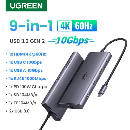 UGREEN 10Gbps USB C HUB 4K60Hz Type C to HDMI RJ45 Ethernet PD100W for MacBook iPad Huawei Sumsang PC Tablet Phone USB 3.0 HUB