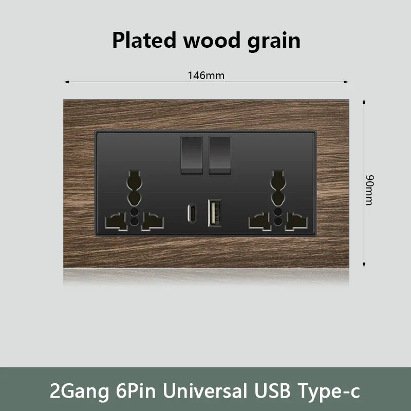 Retro Wood grain Wall Light Switch,18W Fast Type C Wall 220V Power Outlet plug,EU FR European Electrical socket with USB Charger