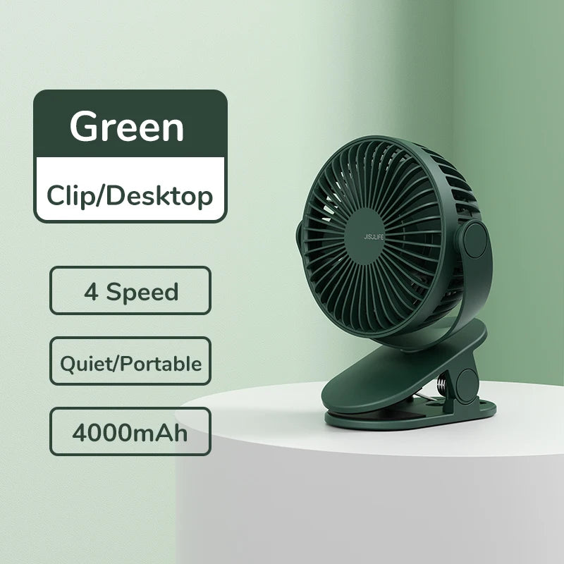 JISULIFE Clip Fan Mini Portable Stroller Fans with 4 Speeds Rechargeable Ultra Quite Battery Operated Fan for Home Office White