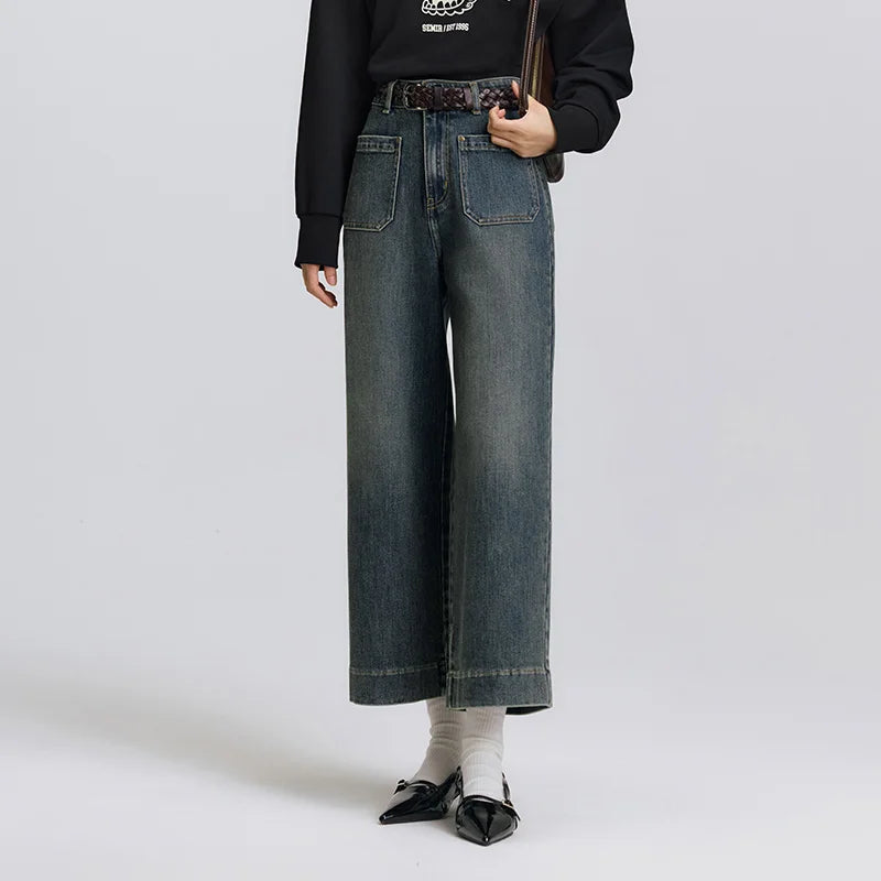 Semir Stretch Jeans Women 2026 Spring High Elastic Wide Leg Slim Fit Cropped Length Casual Fashion Versatile Trousers