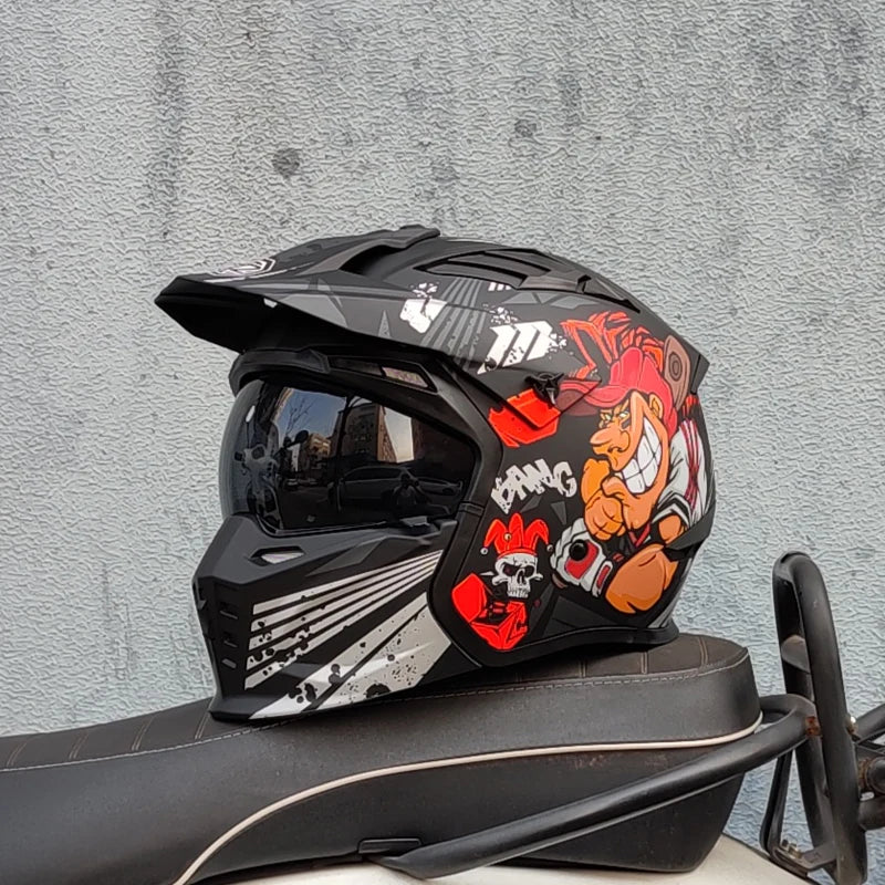 Motorcycle Riding Helmet, Male and Female Motorcycle Combination, All-Season Universal, Summer Retro Removable Chin